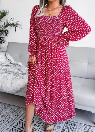 Smocked Square Neck Flounce Sleeve Dress - MimiStylez