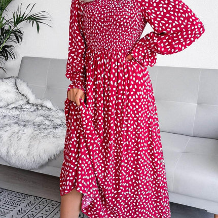 Smocked Square Neck Flounce Sleeve Dress - MimiStylez