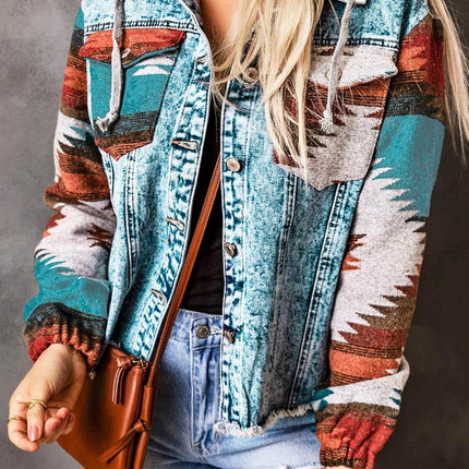 Drawstring Hooded Pocketed Denim Jacket - MimiStylez