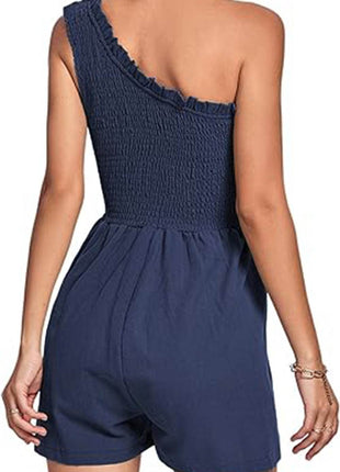 Smocked Single Shoulder Romper - MimiStylez