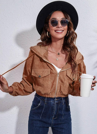 Drawstring Hooded Zip Up Jacket with Pockets - MimiStylez