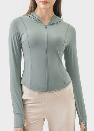 Pocketed Zip Up Hooded Long Sleeve Active Outerwear - MimiStylez