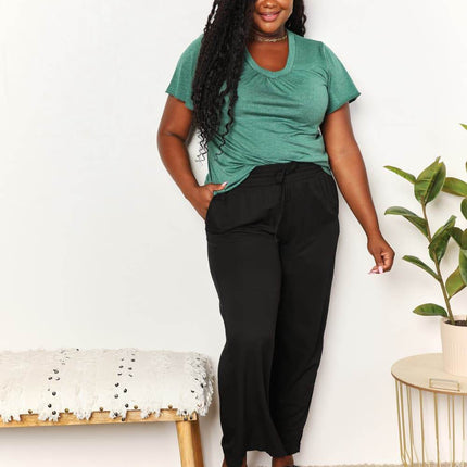 Double Take Ruched V-Neck Short Sleeve T-Shirt - MimiStylez