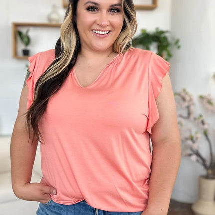 Basic Bae Full Size Bamboo Notched Ruffled Short Sleeve T-Shirt - MimiStylez
