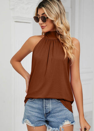 Gathered Detail Tied Sleeveless Top - MimiStylez