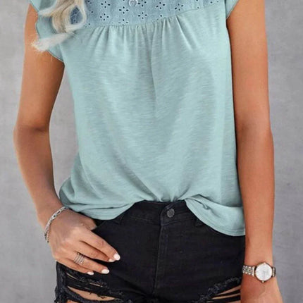 Ruffled Round Neck Cap Sleeve T-Shirt - MimiStylez