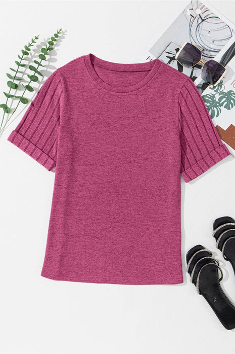 Round Neck Short Sleeve T-Shirt - MimiStylez