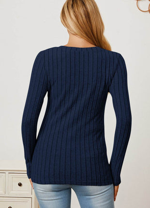 Basic Bae Full Size Ribbed V-Neck Long Sleeve T-Shirt - MimiStylez