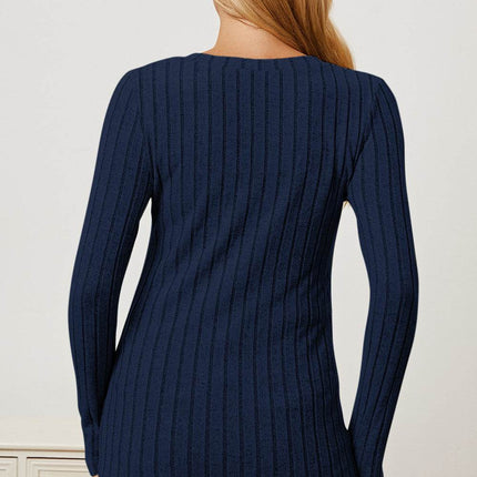Basic Bae Full Size Ribbed V-Neck Long Sleeve T-Shirt - MimiStylez