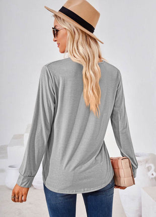 Square Neck Ruched Long Sleeve Blouse - MimiStylez