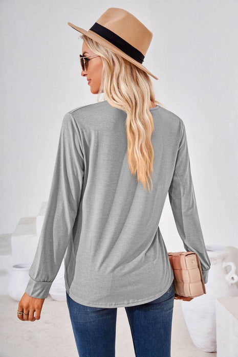 Square Neck Ruched Long Sleeve Blouse - MimiStylez