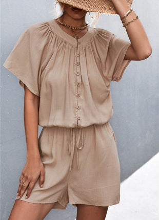 Buttoned Gather Detail Romper - MimiStylez