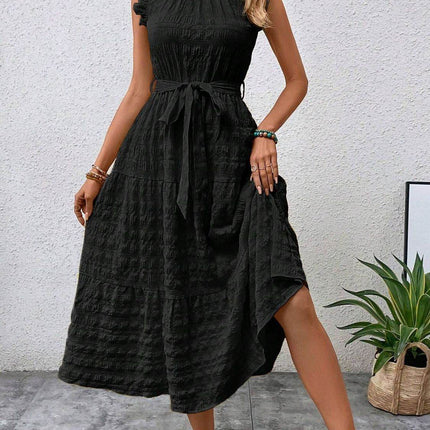 Tied Ruffled Cap Sleeve Midi Dress - MimiStylez