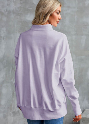 Half Zip Pocketed Dropped Shoulder Sweatshirt - MimiStylez