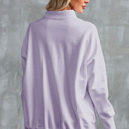 Half Zip Pocketed Dropped Shoulder Sweatshirt - MimiStylez