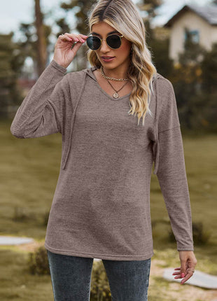 Drawstring Dropped Shoulder Hooded T-Shirt - MimiStylez