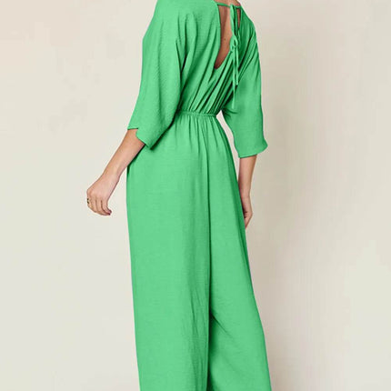 Double Take Full Size Surplice Wide Leg Jumpsuit with Pockets - MimiStylez
