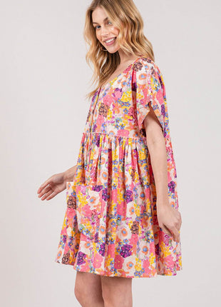 SAGE + FIG Floral Short Sleeve Babydoll Dress with Pockets - MimiStylez