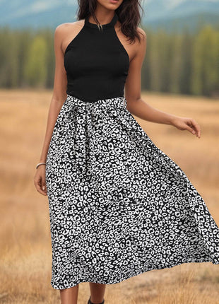 Leopard Halter Neck Midi Dress - MimiStylez