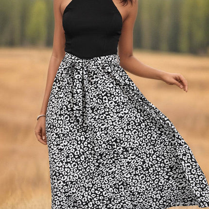 Leopard Halter Neck Midi Dress - MimiStylez