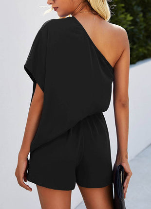 Single Shoulder Batwing Sleeve Romper - MimiStylez
