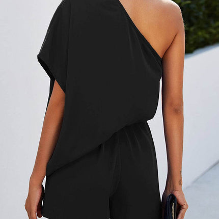 Single Shoulder Batwing Sleeve Romper - MimiStylez
