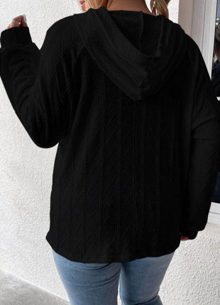 Textured Drawstring Kangaroo Pocket Hoodie - MimiStylez