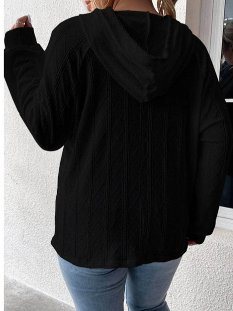 Textured Drawstring Kangaroo Pocket Hoodie - MimiStylez