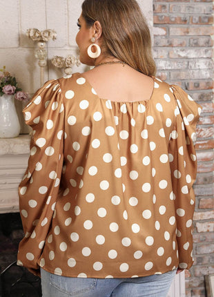 Plus Size Polka Dot Long Sleeve Blouse - MimiStylez