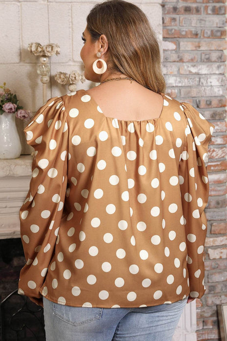 Plus Size Polka Dot Long Sleeve Blouse - MimiStylez