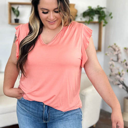 Basic Bae Full Size Bamboo Notched Ruffled Short Sleeve T-Shirt - MimiStylez