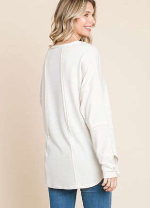 Culture Code Full Size V-Neck Dropped Shoulder Blouse - MimiStylez