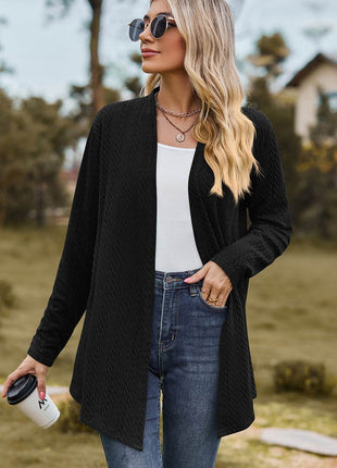 Textured Open Front Long Sleeve Cardigan - MimiStylez
