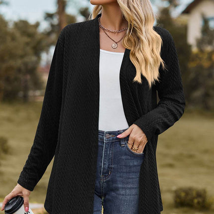 Textured Open Front Long Sleeve Cardigan - MimiStylez