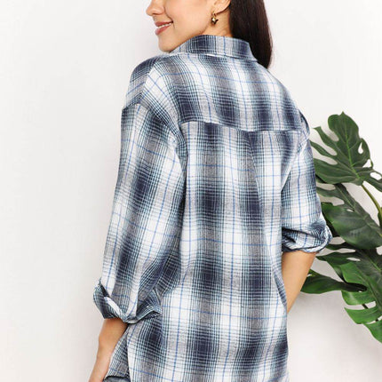 Plaid Dropped Shoulder Shirt - MimiStylez