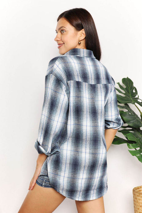 Plaid Dropped Shoulder Shirt - MimiStylez