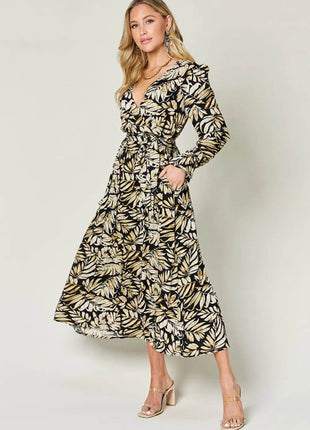Double Take Full Size Tie Back Flounce Sleeve Dress - MimiStylez