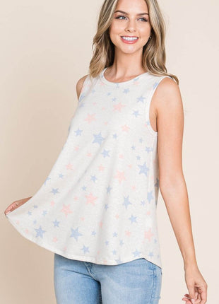 BOMBOM Star Print Round Neck Tank - MimiStylez