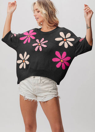 BiBi Floral Pattern Cropped Sweater - MimiStylez