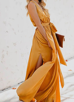 Surplice Tie Waist Maxi Dress - MimiStylez