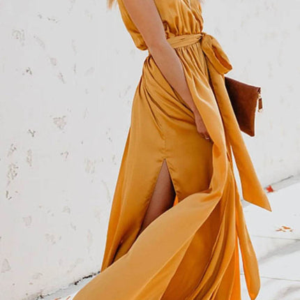 Surplice Tie Waist Maxi Dress - MimiStylez