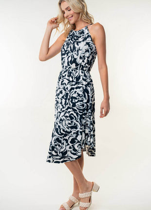 White Birch Tied Ruched Floral Sleeveless Knee Length Dress - MimiStylez