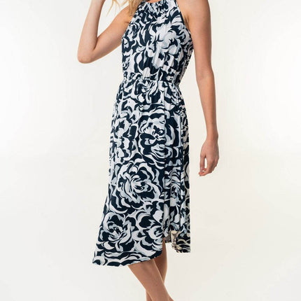 White Birch Tied Ruched Floral Sleeveless Knee Length Dress - MimiStylez