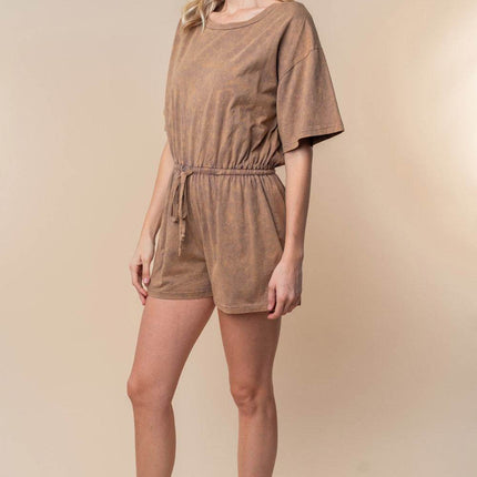 White Birch Full Size Short Sleeve Drawstring Romper - MimiStylez