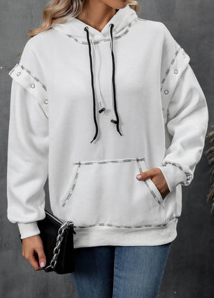 Drawstring Kangaroo Pocket Dropped Shoulder Hoodie - MimiStylez