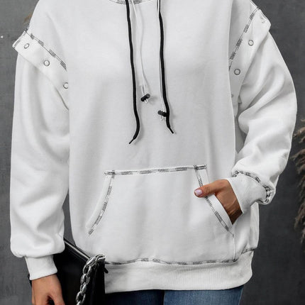 Drawstring Kangaroo Pocket Dropped Shoulder Hoodie - MimiStylez
