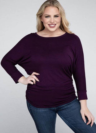 Plus Luxe Rayon Boat Neck 3/4 Sleeve Top - MimiStylez
