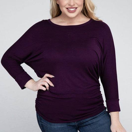 Plus Luxe Rayon Boat Neck 3/4 Sleeve Top - MimiStylez