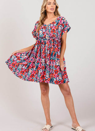 SAGE + FIG Floral Button Down Short Sleeve Mini Dress - MimiStylez