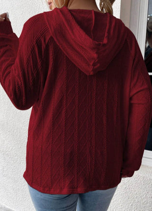 Textured Drawstring Kangaroo Pocket Hoodie - MimiStylez